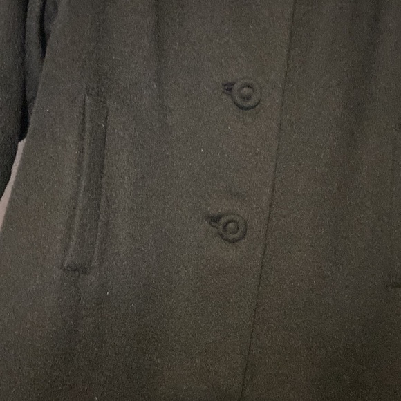 Vintage Alpaca Long Black Coat with Fur Trim Button Down Pea Coat Medium Wool - Picture 4 of 7